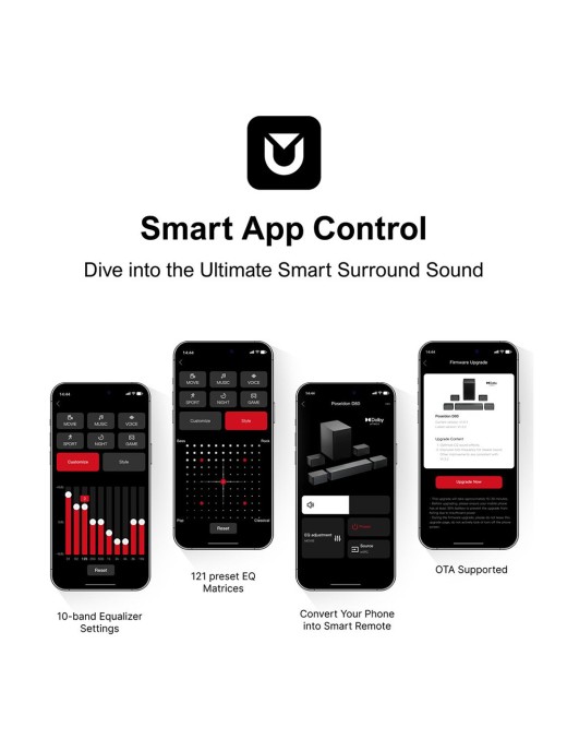 ULTIMEA Poseidon D80 7 1 Channel Soundbar Subwoofer Speaker Kit  Dolby Atmos  460W Peak Power  APP Control  10 Bands Equalizer 